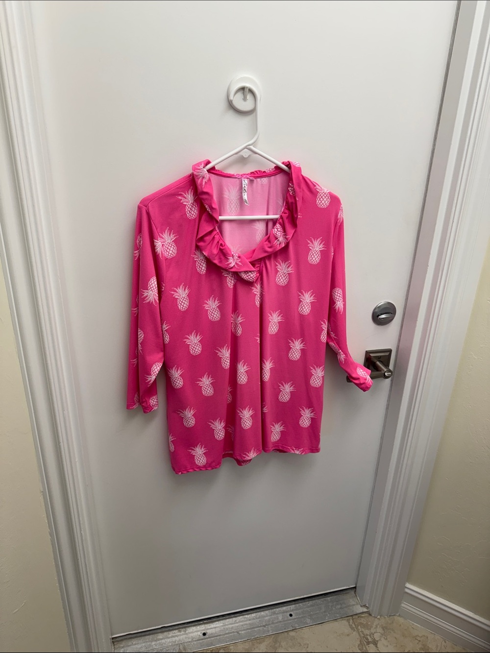 Lulu-B Pink Pineapple Ruffle Collar Blouse